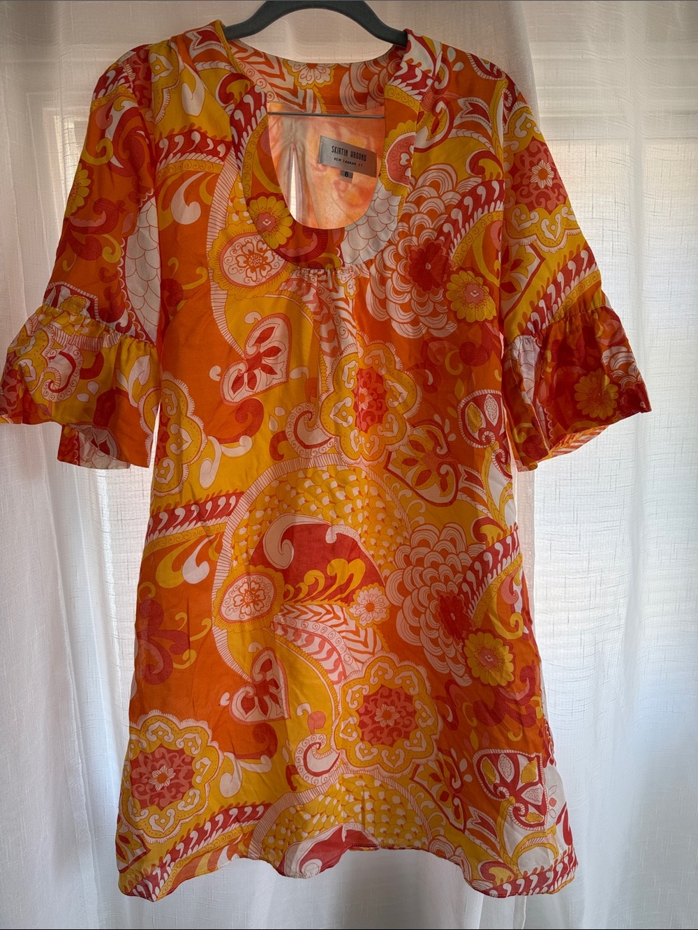 Skirtin Around Orange Paisley Print Dress with Yellow Accents